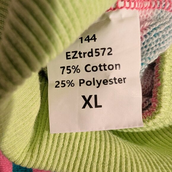 Trendy Queen Womens XL Pullover Sweater Striped Teal Pink Neon Yellow Oversized - Picture 7 of 8